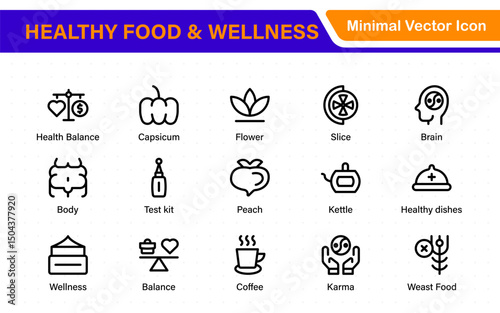 Essential Healthy Food & Wellness Icons. Perfect for Nutrition Guides, Diet Plans, Wellness Apps, Fitness Programs, and Holistic Lifestyle Designs