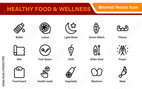 Essential Healthy Food & Wellness Icons. Perfect for Nutrition Guides, Diet Plans, Wellness Apps, Fitness Programs, and Holistic Lifestyle Designs