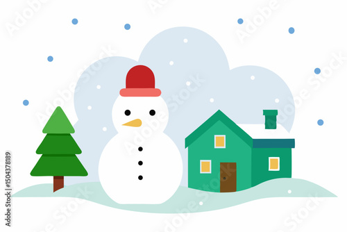 children s snowman in a front yard with twinkling  