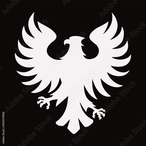 A striking emblem of an eagle, showcasing its powerful wings and fierce stance. This design symbolizes strength and freedom, making it ideal for logos, sports teams.