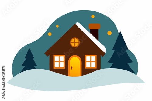 cozy hillside cottage with warm lights glowing 