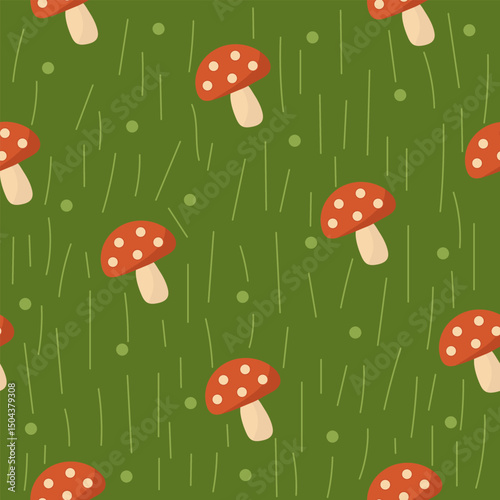  Olive Green Mushroom Pattern