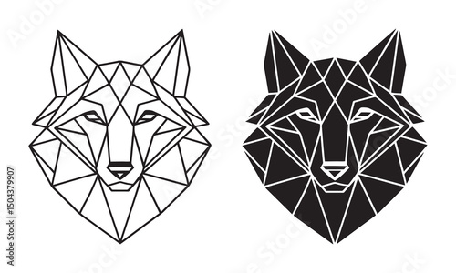 Black and White Geometric Wolf Face – Low Poly Line Art