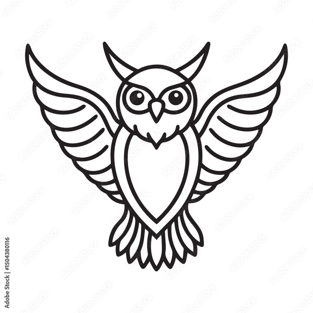 Obraz premium Minimalist Geometric Owl – Black and White Line Art Vector