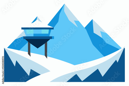 frozen lookout point above a wide  snowy valley 
