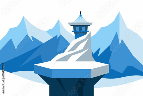 frozen lookout point above a wide  snowy valley 