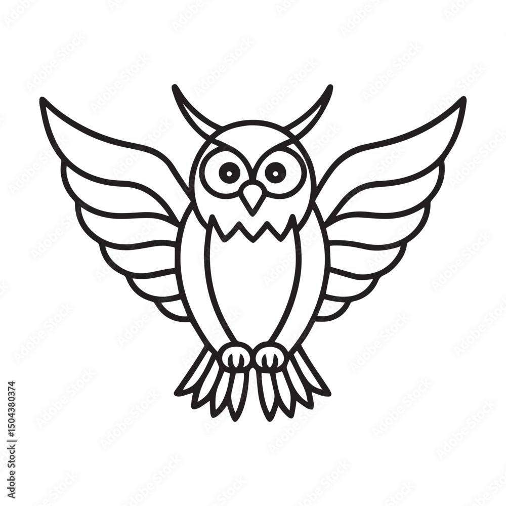 Obraz premium Cartoon Owl with Outstretched Wings – Cute Simplified Illustration