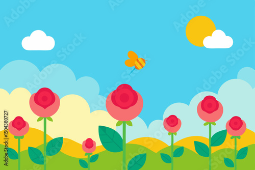 garden filled with blooming roses  bees buzzing  a.svg