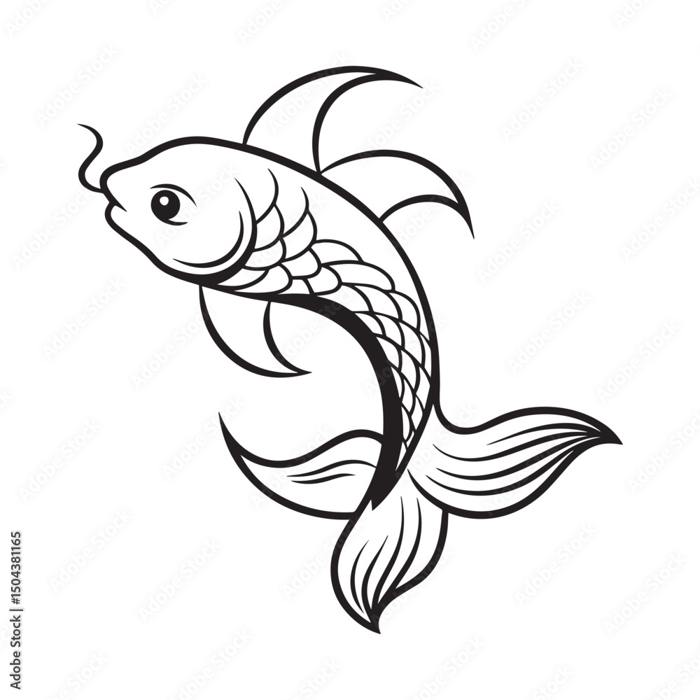Naklejka premium Minimalist Monochrome Fish – Simple Black and White Cartoon Vector