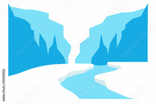 icy canyon with snow covered cliffs and a frozen r.svg