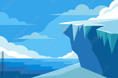 icy cliffside overlooking a frozen fjord under 