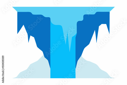 icy waterfall frozen mid flow between two rugged