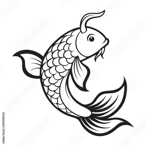 Detailed Black and White Koi Fish – Digital Illustration with Flowing Fins