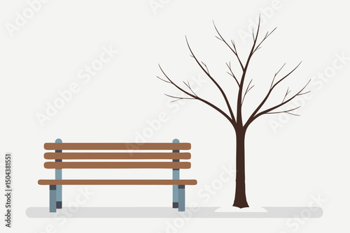 lonely winter bench beneath a leafless tree in 