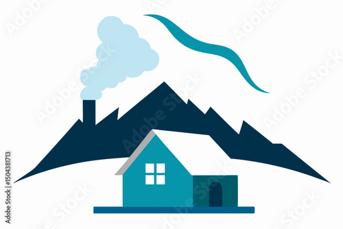 mountain cabin with smoke curling from the chimney 