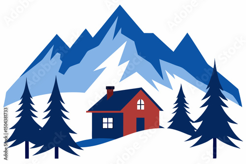 mountain chalet nestled among snowy firs with dist