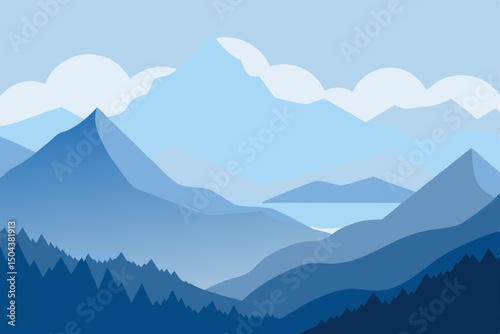 mountain valley filled with morning mist and thick.svg