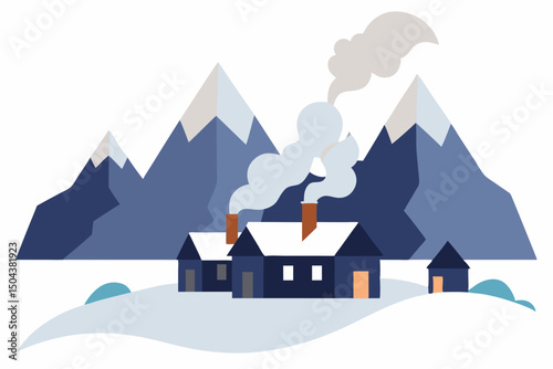 mountain village nestled in a snowy valley with 
