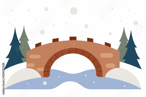 old stone bridge in a frozen woodland with gentle .svg