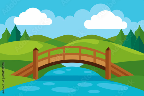old wooden bridge over a lazy summer river  surrou 