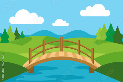 old wooden bridge over a lazy summer river  surrou.svg