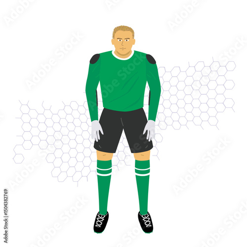 Goalkeeper football player character in action isolated on white background. 
