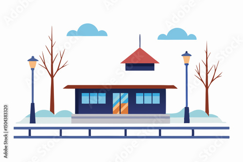 quiet town train station surrounded by snowdrifts .svg
