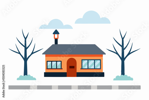 quiet town train station surrounded by snowdrifts 