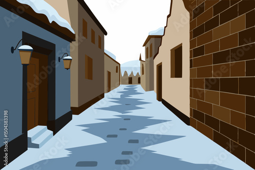 quiet winter alleyway in an old town with cobblest.svg