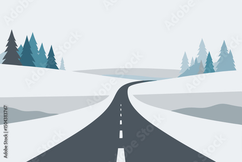 rural road stretching into a foggy winter morning .svg