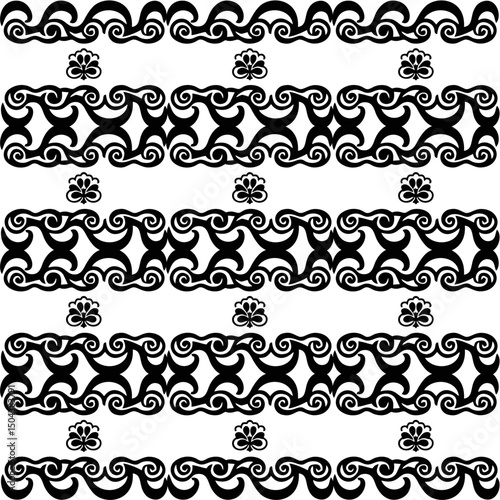Set of Seamless Black and White Vector Ornament Borders with Tribal, Floral, and Wave Patterns for Design and Decoration Projects