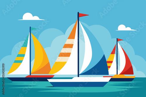 sailboats racing in a sunny regatta  colorful 