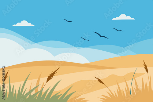 sand dunes with tall grasses under a clear sky 