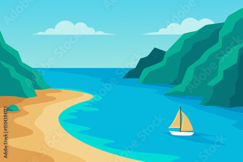secluded cove with turquoise water  rocky cliffs 