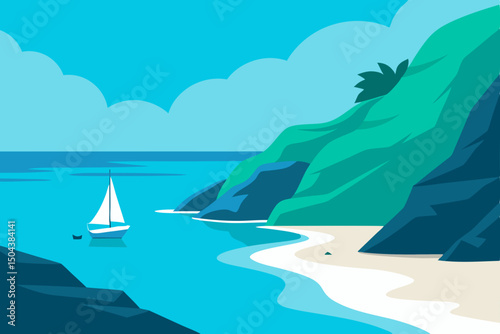 secluded cove with turquoise water  rocky cliffs