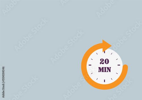 20 minutes on stopwatch . Countdown sign.Clock face timer. 