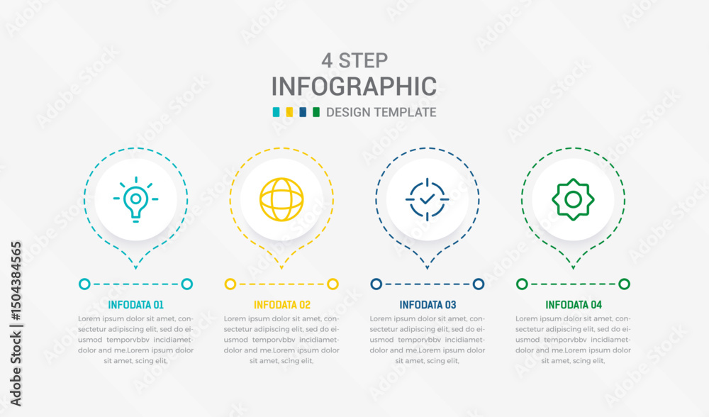 Obraz premium Four Step Infographic element design Vector template for presentation. process diagram and presentations step, workflow layout, banner, flow chart, info graphic vector illustration.