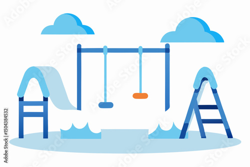 snow covered playground with silent swings  
