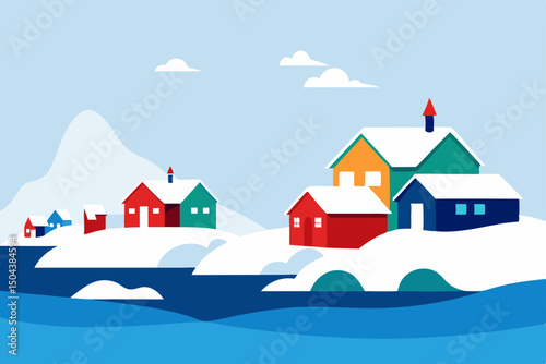 snow covered rooftops of a scandinavian fishing 