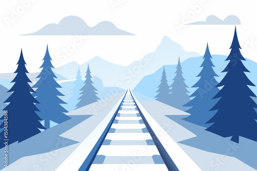 snow covered railway tracks stretching into the 