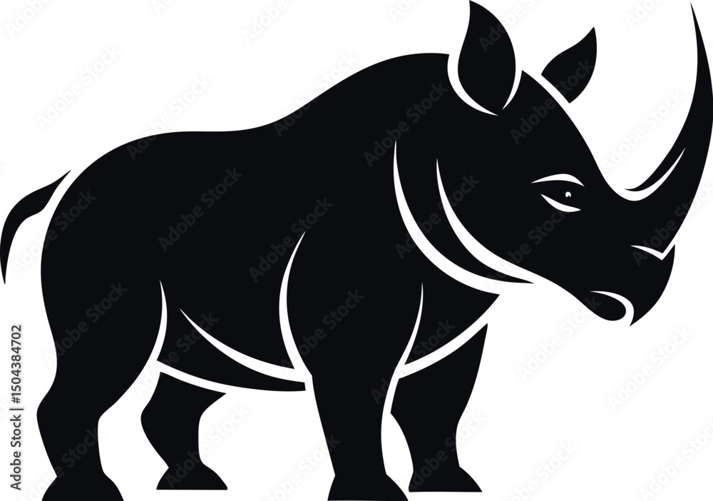 Fototapeta premium Rino silhouette vector illustration, black Rino vector, Rino line art vector