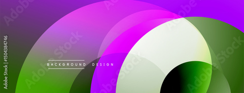 Abstract colorful overlapping circles create dynamic background. Purple, green, white hues blend smoothly, modern design element.