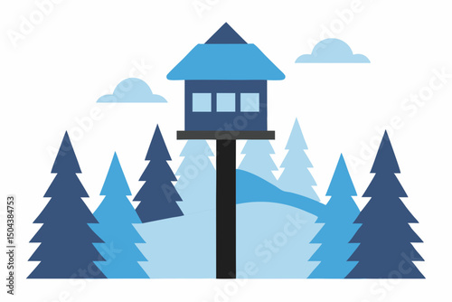 snow covered watchtower rising above a frosty fore.svg