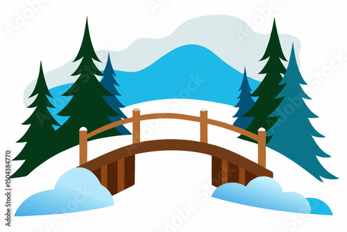 snow covered wooden bridge spanning a frozen gorge 