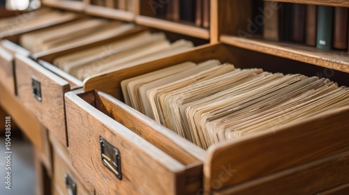 Wooden filing cabinets filled with old documents.