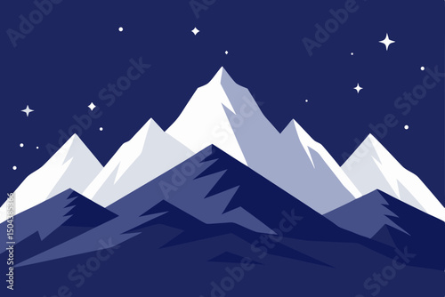 snowy mountains under a clear starry night with 