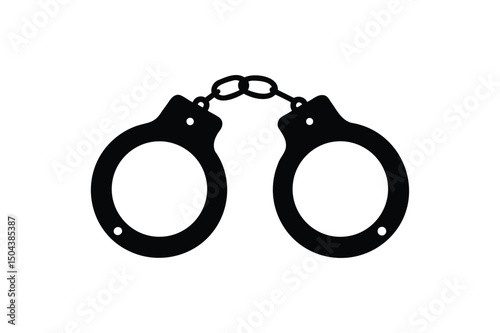 Realistic handcuff silhouette on white background