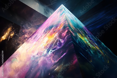 Abstract Colorful Pyramid Shape with Nebula Effect Inside Structure
