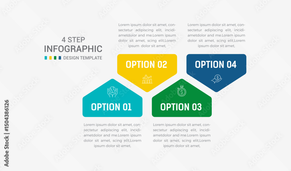 Fototapeta premium Four Step Infographic element design Vector template for presentation. process diagram and presentations step, workflow layout, banner, flow chart, info graphic vector illustration.
