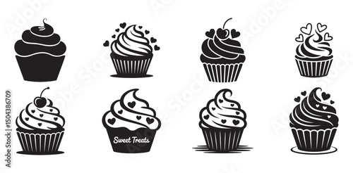 Black color cupcake icon vector. Cupcake icon. Vector illustration eps 10